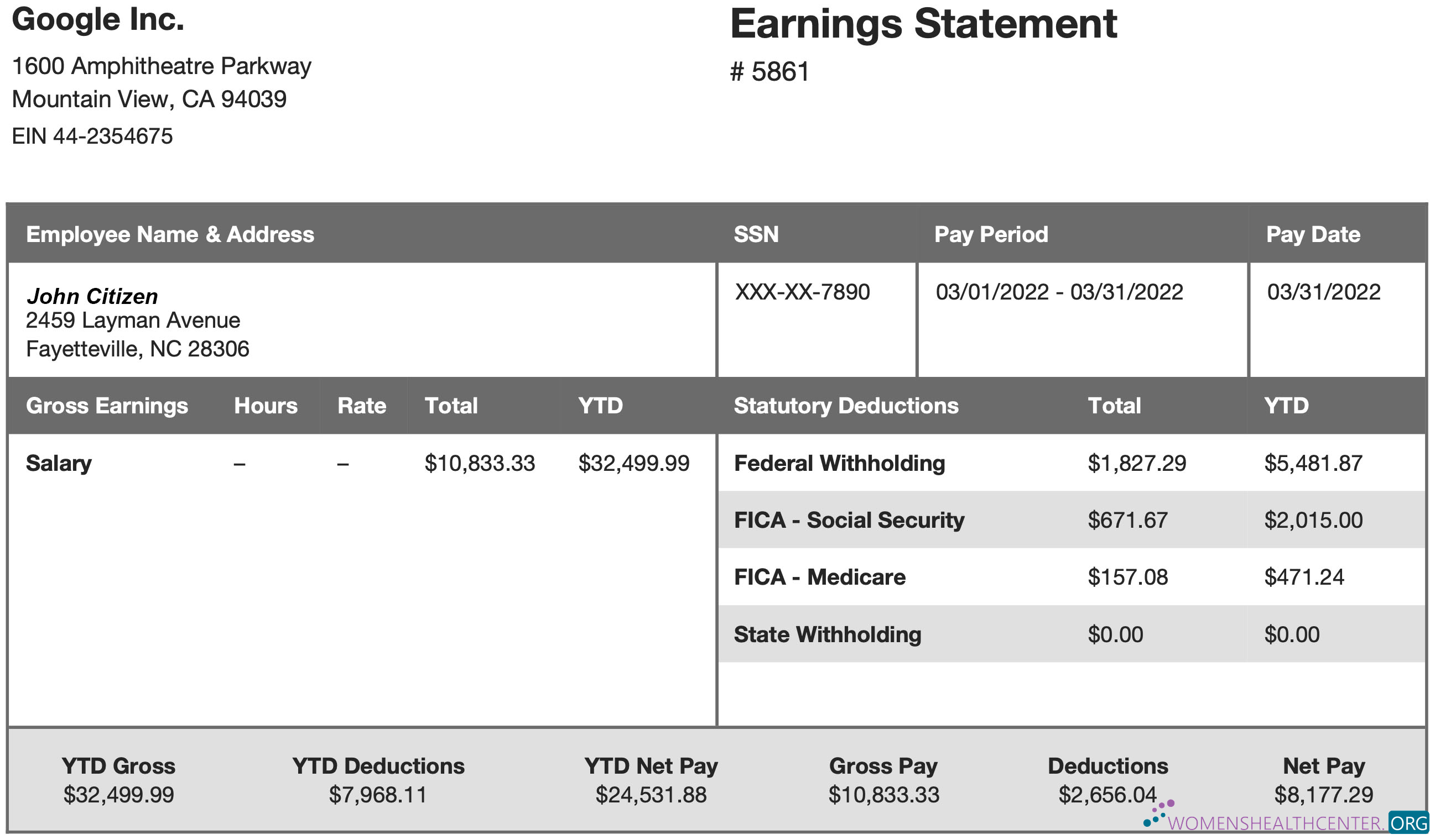 Download GOOGLE Inc earning statement in Word and PDF formats Photoshop template